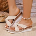 thumbnail image 2 of Pandaie Womens Platform Espadrilles Sandals Criss Cross Open Toe Wedge Slip on Slides Summer Beach Dressy Walking Shoes Beige Size 6.5, 2 of 6
