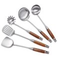 thumbnail image 1 of Iqcwood Juego de utensilios de cocina, 5 piezas de utensilios de madera para cocinar, utensilios de cocina de acero inoxidable, espátula de madera, juego de herramientas de cocina, utensilios de cocin, 1 of 1