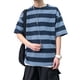thumbnail image 3 of Camiseta de hombre a rayas, media manga, camiseta suelta, cuello redondo, blusa de algodón, azul, L Kearding AP002500-06, 3 of 7