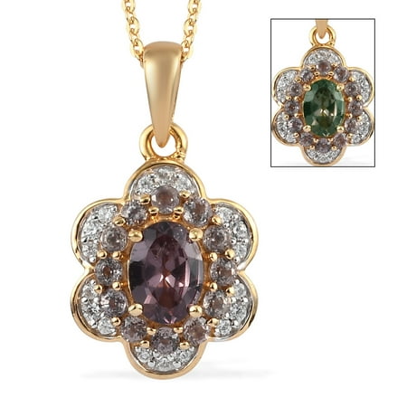 Shop LC 925 Sterling Silver Oval Change Garnet Zircon Necklace Vermeil Yellow Gold Plated Pendant Bridal Anniversary Engagement Wedding Size 20" Ct 1.4 For Women Jewelry