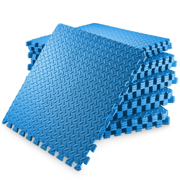 Philosophy Gym Pack of 30 Exercise Flooring Mats - 24 x 24 Inch Foam Rubber Interlocking Puzzle Floor Tiles - Blue