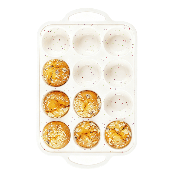 SUSWIM Silicone Muffin Pan for Baking with Metal Reinforced Frame, 12 Cup Regular Size Cupcake Pan, BPA Free Silicone Muffin Tray, Cupcake Baking Pan Molds for Oven Dishwasher Safe