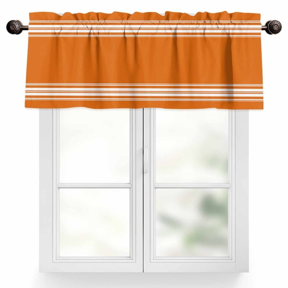 Farmhouse Orange Valances for Windows, 54 x 18in, White Stripe Rod Pocket Kitchen Valance Curtain Light Filtering Window Treatments for Living Room Bedroom, 1 Panel