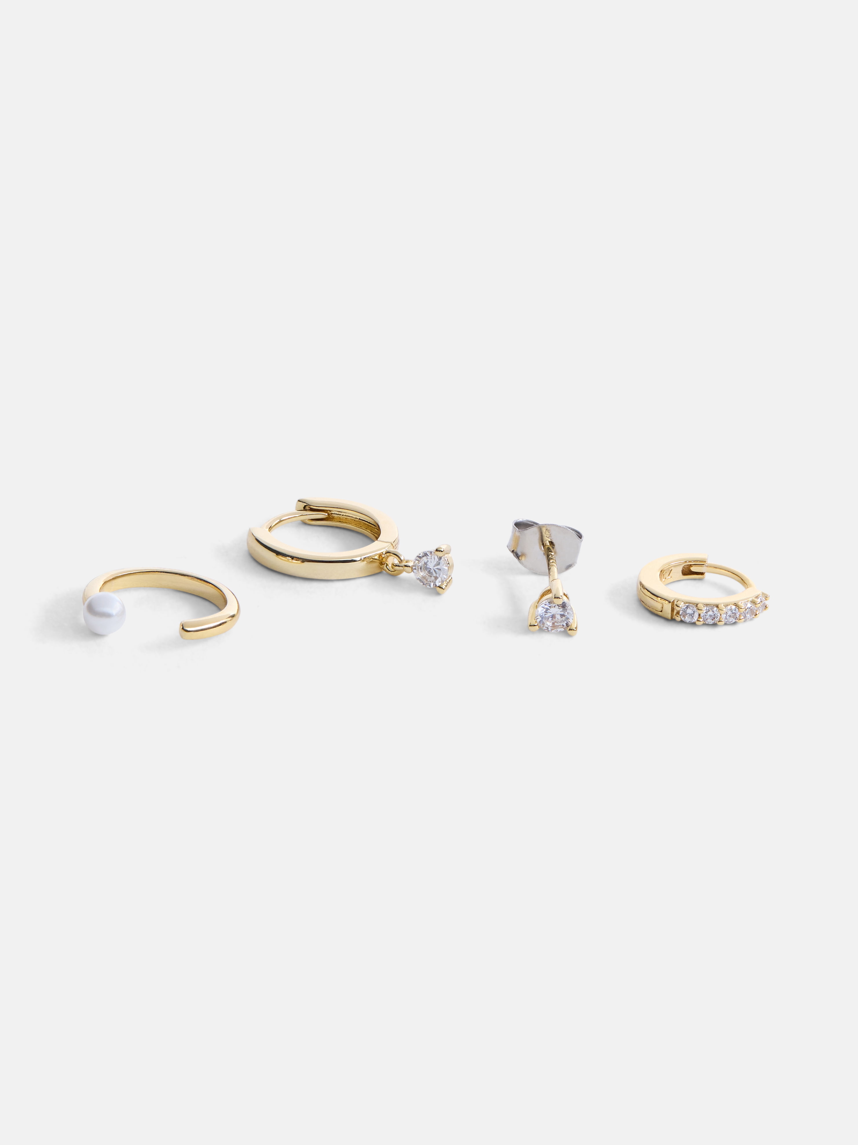 Free Assembly Women's Demi Fine 14K Gold Plated Cubic Zirconia Single Earrings and Cuff Set, 4-Piece