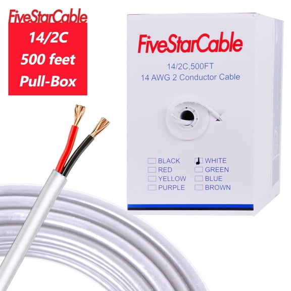 [FiveStarCable-HY] 500ft 14/2 Electrical Wire – White NM-B Indoor Cable for Lighting, Outlets & Switches