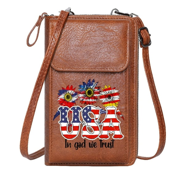 OIDERY Women ID Credit Card Case Customized Phone Bags stylized flowers USA American flag Elegant Gift for Mother's Day Adjustable Strap
