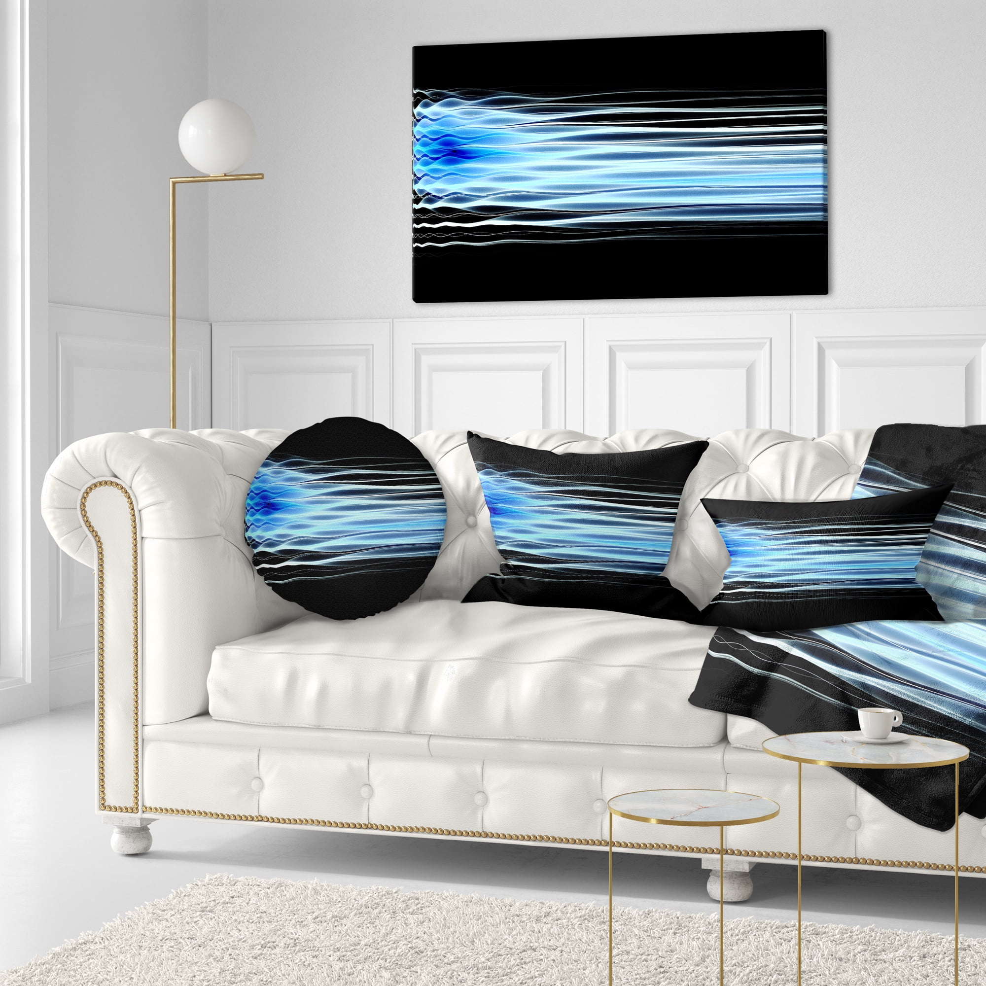 Designart Light Blue Fractal Waves - Abstract Throw Pillow - 12x20