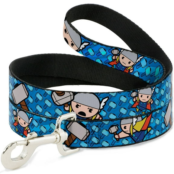 Marvel Comics Pet Leash, Dog Leash, Kawaii Thor Poses Hammer Monogram Blues, 4 Feet Long 0.5 Inch Wide