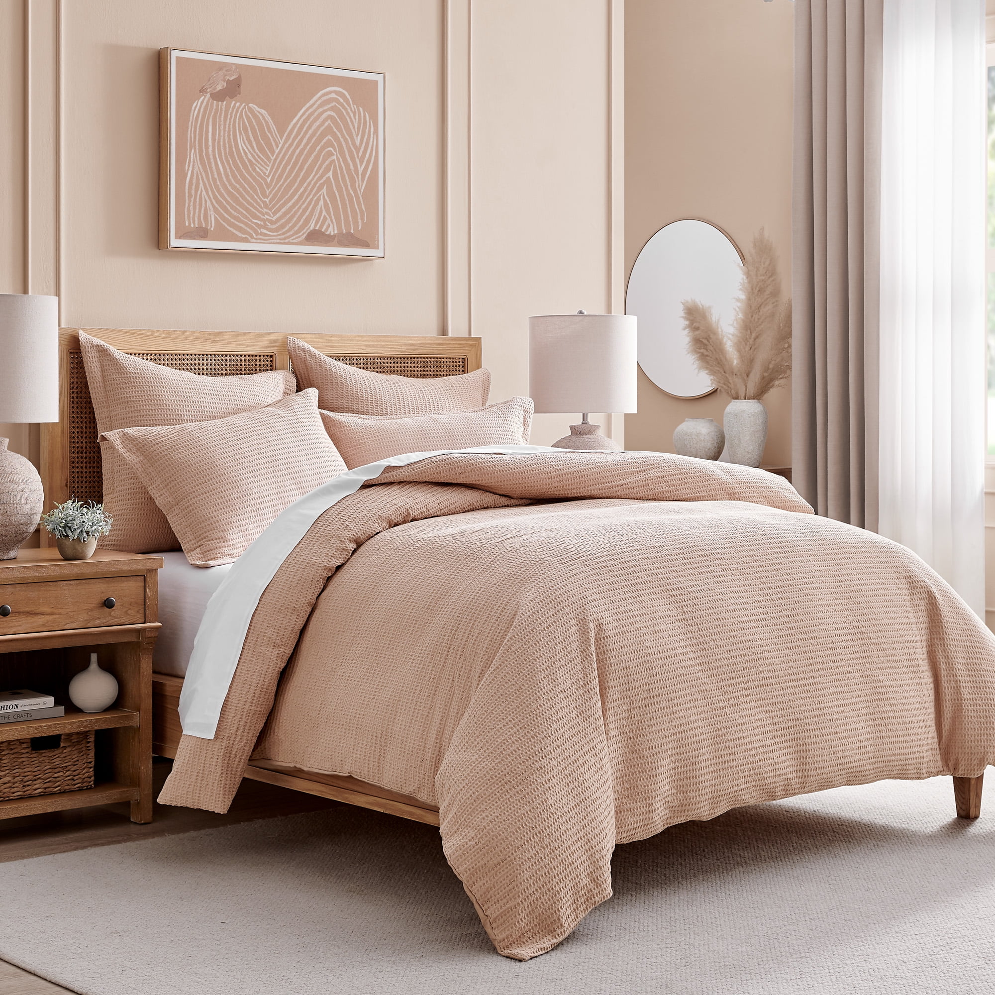 Levtex Home - Cloud Waffle Comforter Set - Twin Comforter + One Standard Pillow Case - Waffle Weave - Blush - Comforter (68 x 88in.) and Pillow Case (26 x 20in.) - Cotton