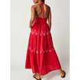thumbnail image 4 of xiaxaixu Robe Longue Décontractée d'Été pour Femme, Broderie de Fleurs, à Nouer, Col Licou, Sans Manches, Robe Mode Dos Nu, Robe Trapèze, 4 of 5