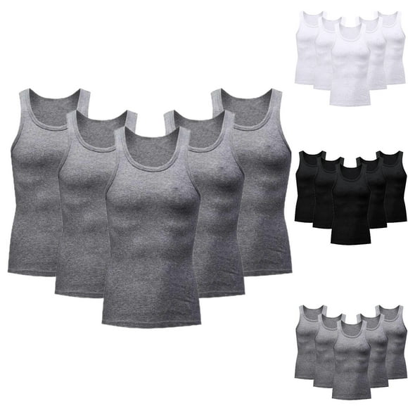 Sentmoon 5PCS Men's Tank Shirts Summer Sleeveless Crew Neck Mens Undershirts Solid Color Slim Fit Plus Size Bodybuilding Mens Vests Casual Holiday for Running in Hot Weather White XL