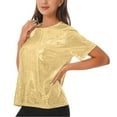 thumbnail image 4 of ZHUASHUM T Shirts For Women Round Neck Shiny Glossy Solid Color Turtleneck Short Sleeve Tee Shirt Top Ladies T Shirt And Blouses Gold L, 4 of 7