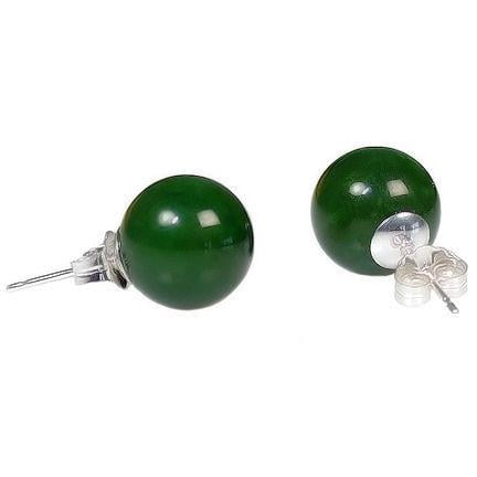 Nephrite Jade - Trustmark 14K White Gold 10mm Natural Nephrite Green Jade Ball Stud Earrings