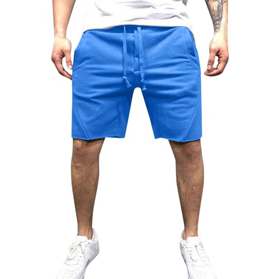 Landzoo Men'S Shorts Solid Color Elastic Waist With Pockets And Drawstring Summer Comfortable Men Shorts Size L Blue