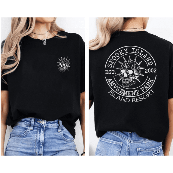Unisex Spooky Island Est 2002 Graphic T-Shirt, Sizes S-5XL, Tbun Men's And Women's Graphic Tee 100% Cotton by TBun, Full Sizes S-5XL