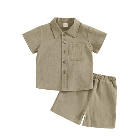 

Wassery Toddler Baby Boys Cotton Clothes Infant Summer Outfits Short Sleeve Button-down Shirt + Shorts Set 0-3T