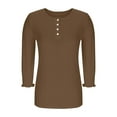 thumbnail image 6 of Women Shirts 3/4 Sleeve Crewneck Tunic Tops Button Solid Color Dressy Casual Ruffle Sleeve Shirt Business Blouses S-2XL, 6 of 6