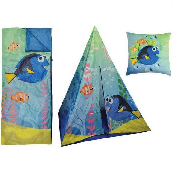 Disney Finding Dory Kids' Teepee Play Tent & Slumber Bag Set with Bonus Pillow - Indoor Adventure Fun for Ages 3 