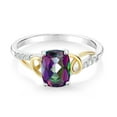 thumbnail image 2 of Gem Stone King 2 Tone 10K Yellow Gold and 925 Sterling Silver Green Mystic Topaz and White Lab Grown Diamond Engagement Ring for Women (1.66 Cttw, Available in Size 5,6,7,8,9), 2 of 5