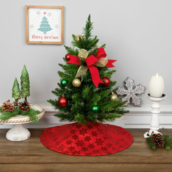 Northlight Sequin Snowflake Pattern Mini Christmas Tree Skirt - Red - 20"