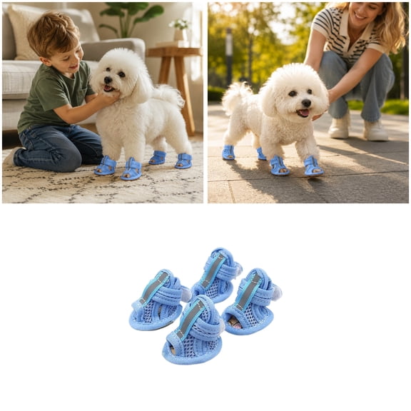 CSStudio 4Pcs Breathable Mesh Dog Sandals, Adjustable Soft Sole Puppy Shoes, Anti- Paw Protectors for Small Dogs for Hot Pavement Summer Walking