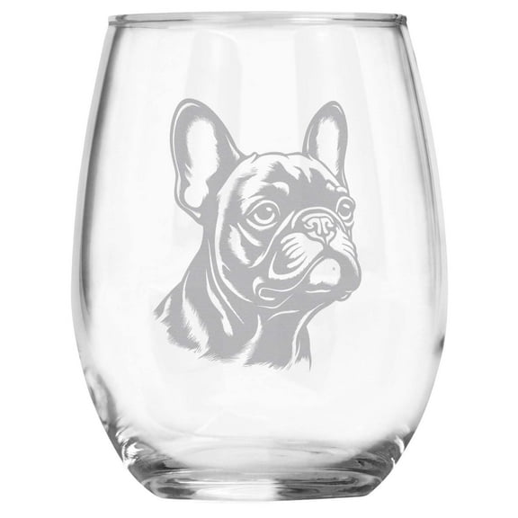 French Bulldog Breed Themed Engraved Stemless Wine Glass, Unique Pet Gift for Frenchie Mom/Dad, Dog Lover Gifts for Her/Him