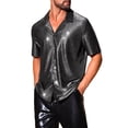 thumbnail image 4 of INSPIRE CHIC Men's Camp Collar Metallic Short Sleeve Button Down Shiny Disco Shirts S Silver, 4 of 4