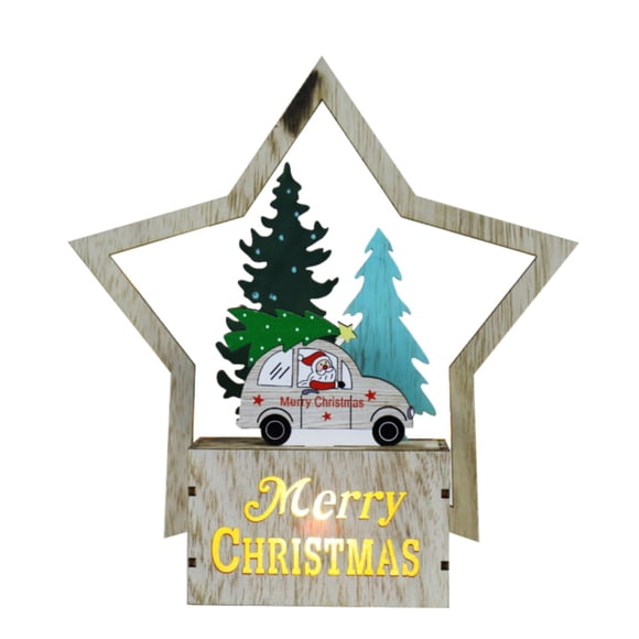 Ramiter Christmas Luminous Wooden Ornaments Decoration LED Light DIY Wood Chalet For Christmas Tree Window Kid Bedroom Decorations