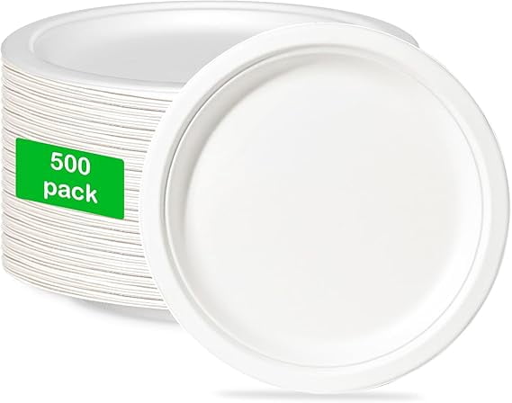 Watson Distributing 10" Disposable Plate Round Bagasse, 500 Count