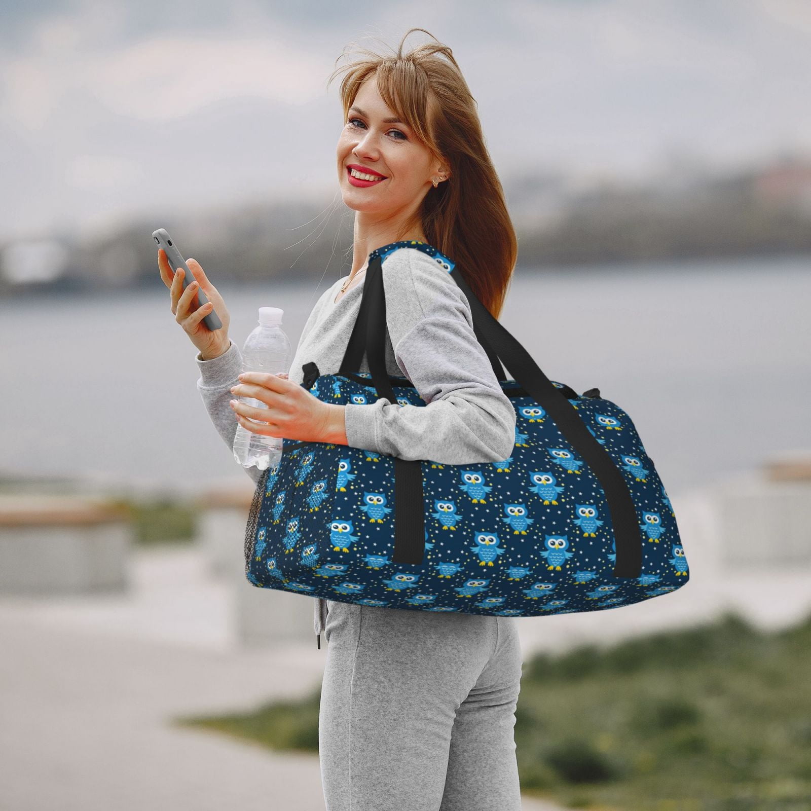 Fuzoiu Blue Owl Print Travel Duffle Bag,Carry On Tote Bags,Duffel Bag,Sport Gym Bag, Hospital Bag for Labor and Delivery, Overnight Bag,Luggage Bag