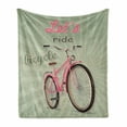 thumbnail image 1 of Bicycle Soft Flannel Fleece Blanket, Retro Featured Pop Art Style Urban Dated Bike with Expanding Stripes Velocity Print, Cozy Plush for Indoor and Outdoor Use, 60" x 80", Green Pink, by Ambesonne, 1 of 6