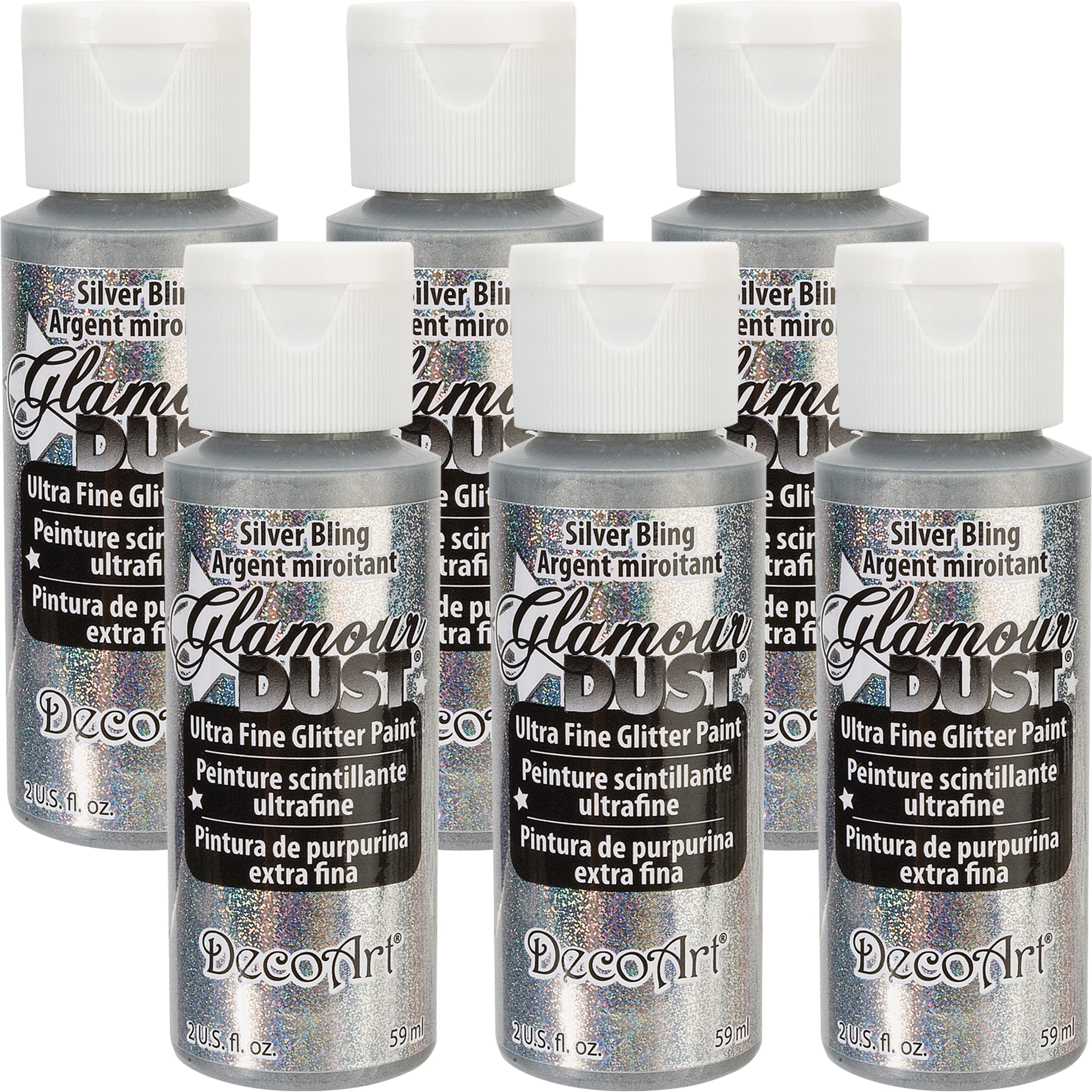 Glamour Dust Glitter Paint 2oz-Silver Bling-Multipack Of 6