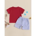 thumbnail image 5 of AceBaby 4th of July Outfit for Boys at 6M-4Y Letter Embroidery Short Sleeve Round Neck T-Shirt and Stripe Shorts 2Pcs Set, 5 of 9