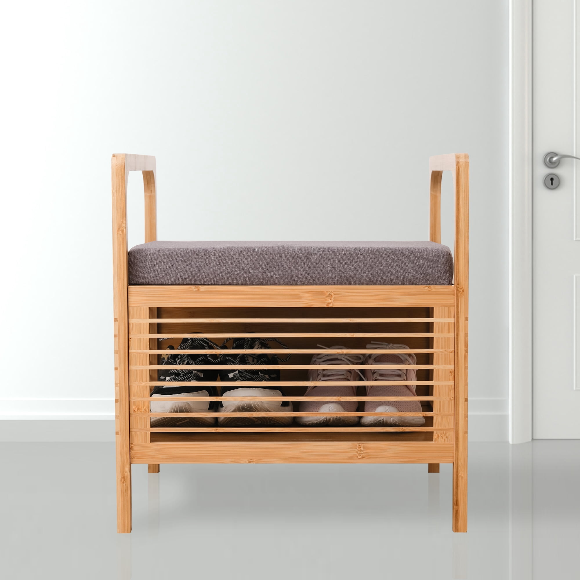 Proman Products SH17236 Cambridge Bamboo Square Storage Shoe bench, Natural, 19.5" W x 19.5" D x 21.5" H