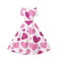 thumbnail image 5 of Afuyipoi Girls 5 - 14 Dress,V - Neck Short Sleeve Heart Print Waist - Cinched Dress Purple 11-12, 5 of 7