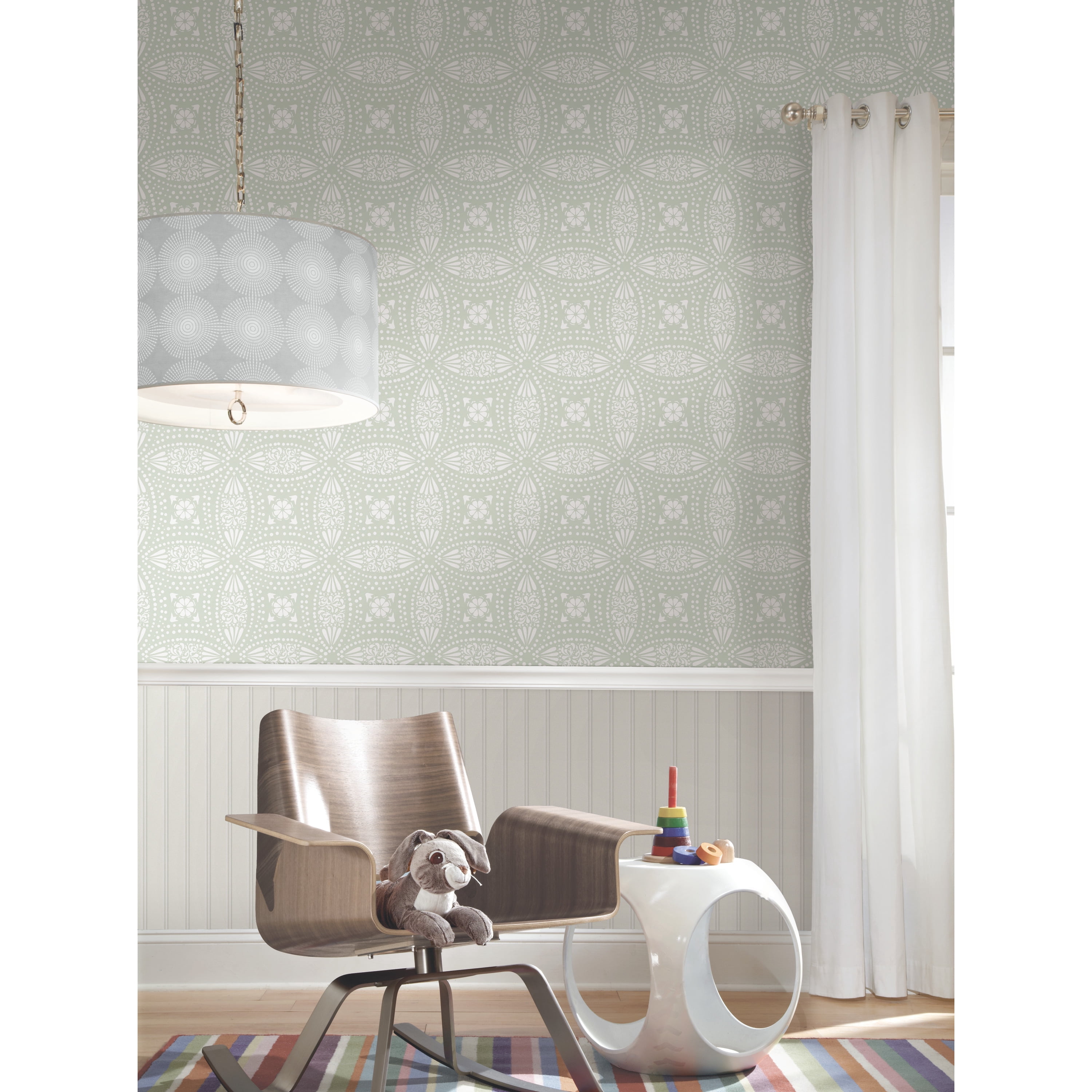 RoomMates Green White, Peel and Stick Wallpaper 20.5 inches x 16.5 ft
