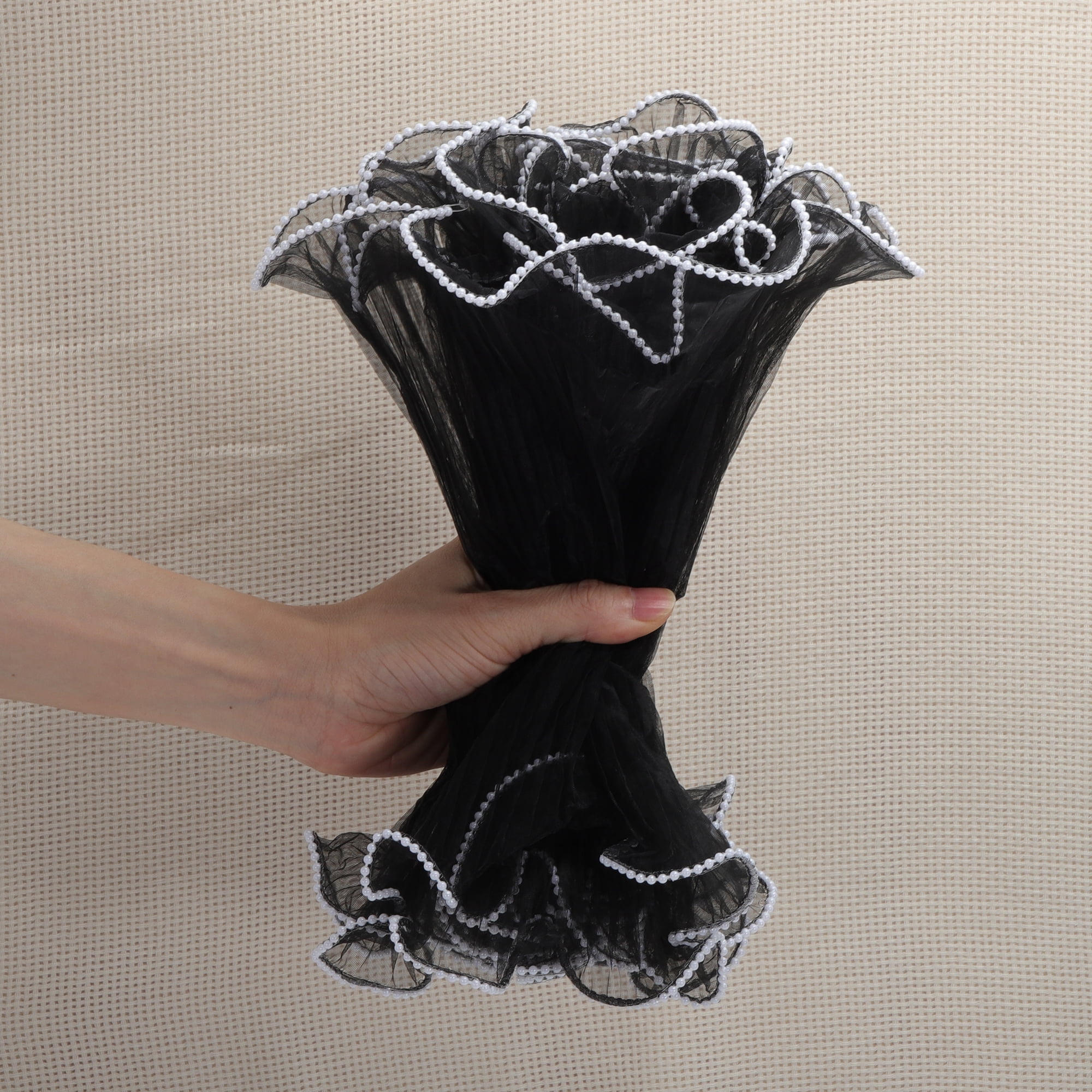Unique Bargains Faux Pearls Edge Flower Wrap Paper for All Occasions 1 Pc Black