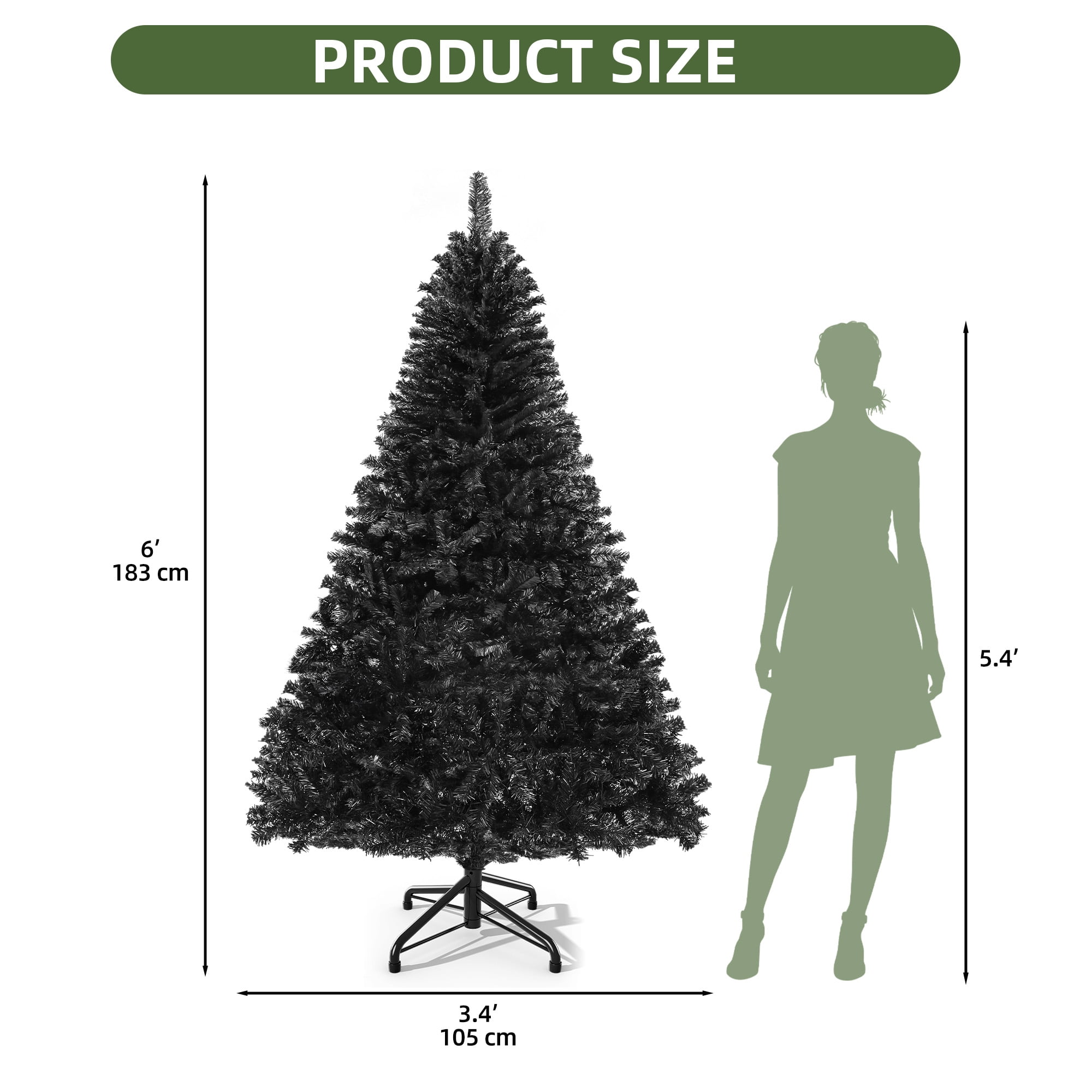 Uforic 6ft Halloween Artificial Christmas Tree with 818 Branch Tips & Foldable Base, Black