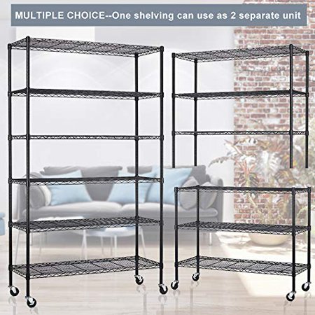 HGS Storage Shelves 6 Tier Wire Shelving Unit with Wheels Heavy Duty Metal Shelf Garage Rack Adjustable Steel Wire Shelf Utility Storage Rack with Casters, NSF-Certified (48 x 18 x 82 inches, Black)