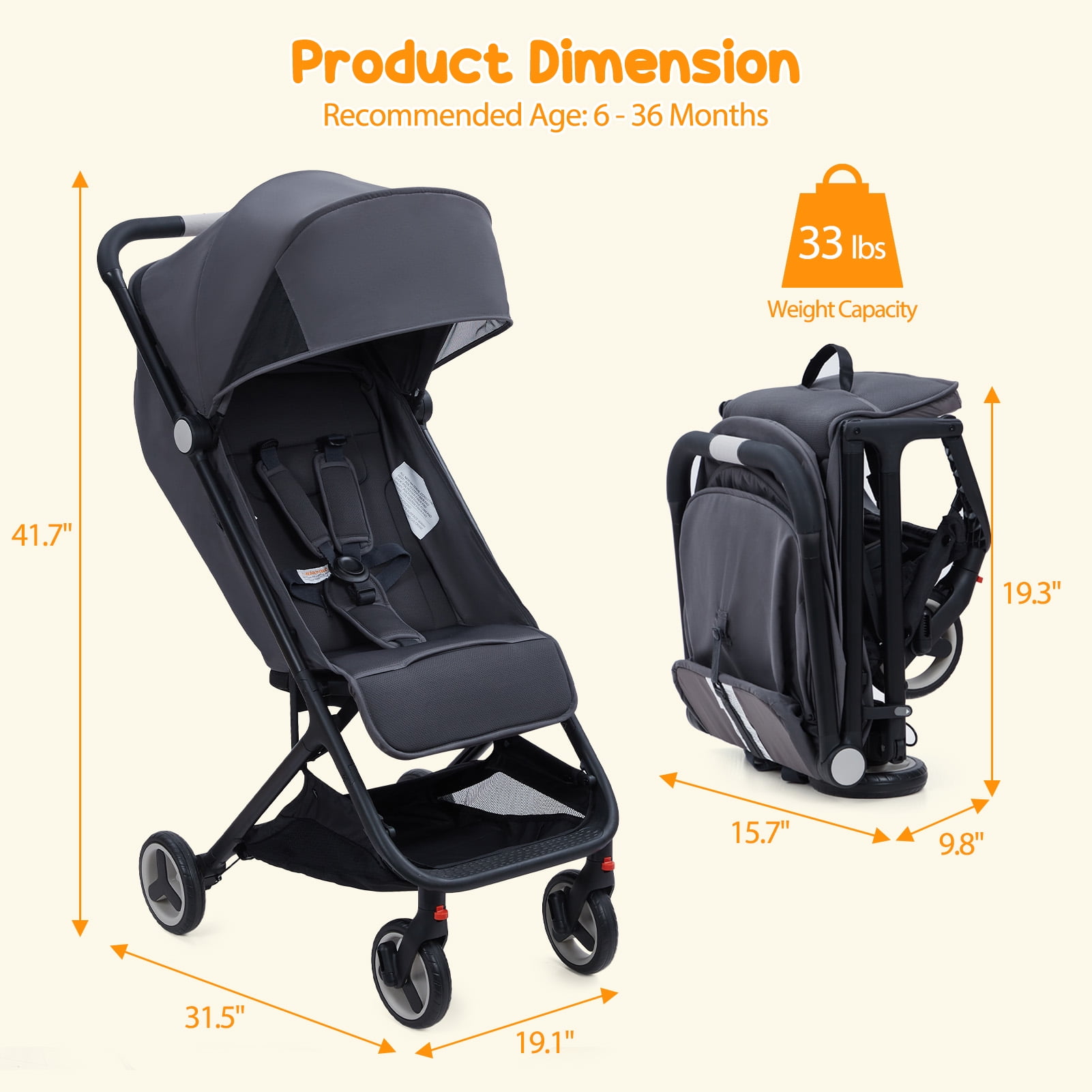 Kojooin Lightweight Baby Stroller, Compact Umbrella Stroller with Adjustable Sunshade/Footrest/Backrest, Folds with One Hand, Suitable for Newborns, and Can Be Taken On Board