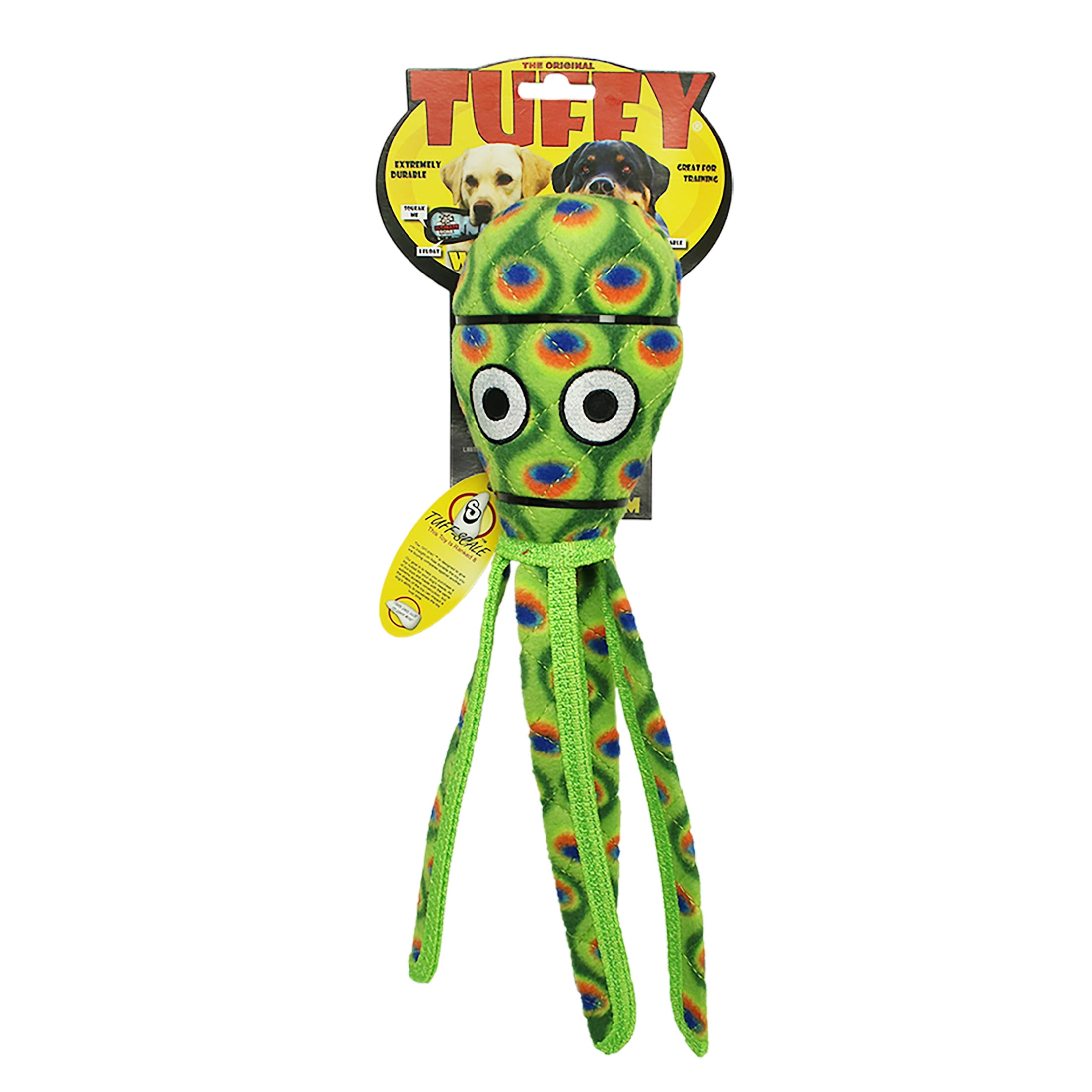 Tuffy Ocean Creature Squid Green Durable Plush Squeaky Dog Toy