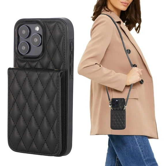 for iPhone 16 Pro Max Wallet Case,Crossbody Magnetic Flip Folio Purse Case Quilted PU Leather Case with RFID Blocking Card Holder Compatible with iPhone 16 Pro Max 6.9"