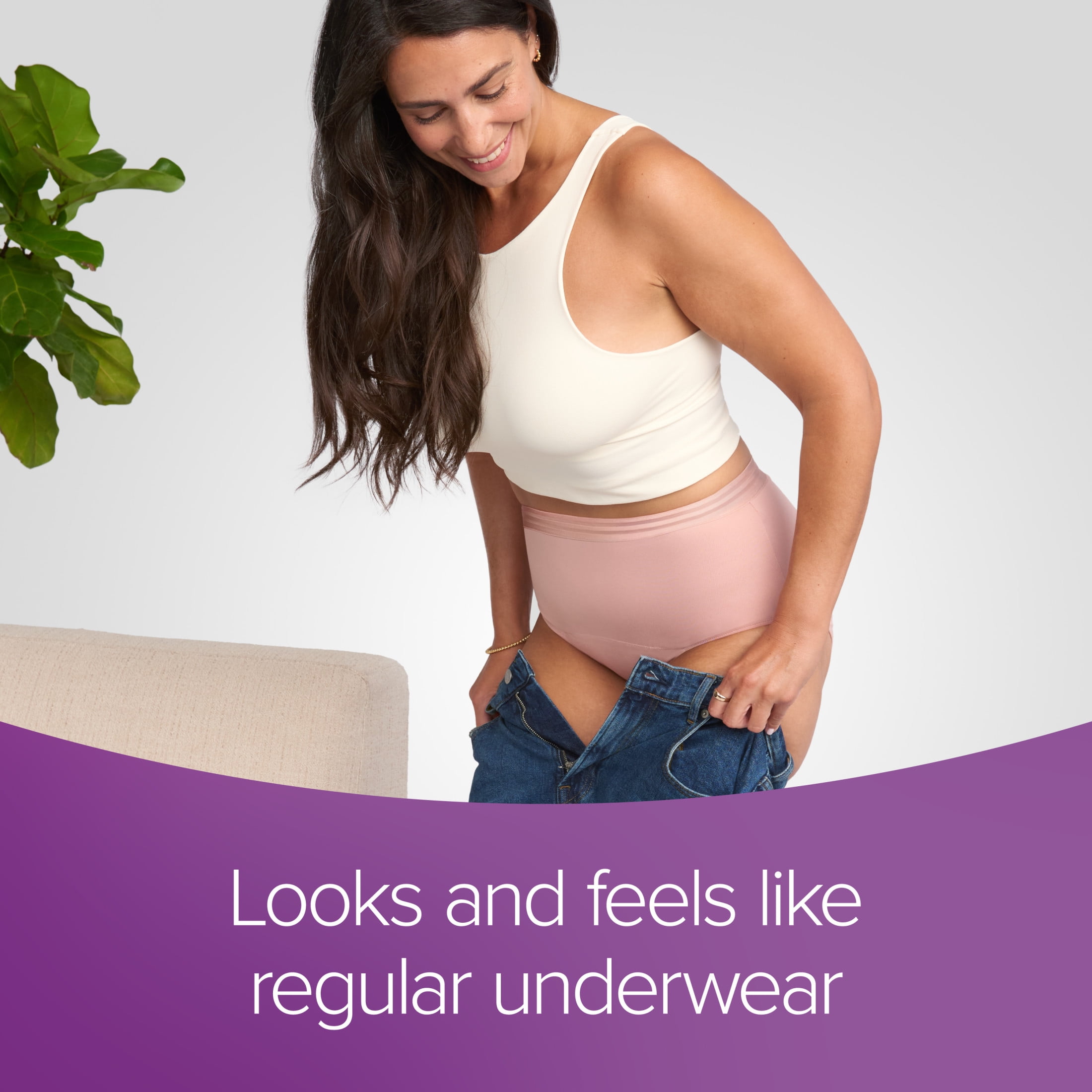 Poise Washable Adult Incontinence Underwear for Women, Reusable, Light Absorbency, Large, High Waist, Pink, 1 Count