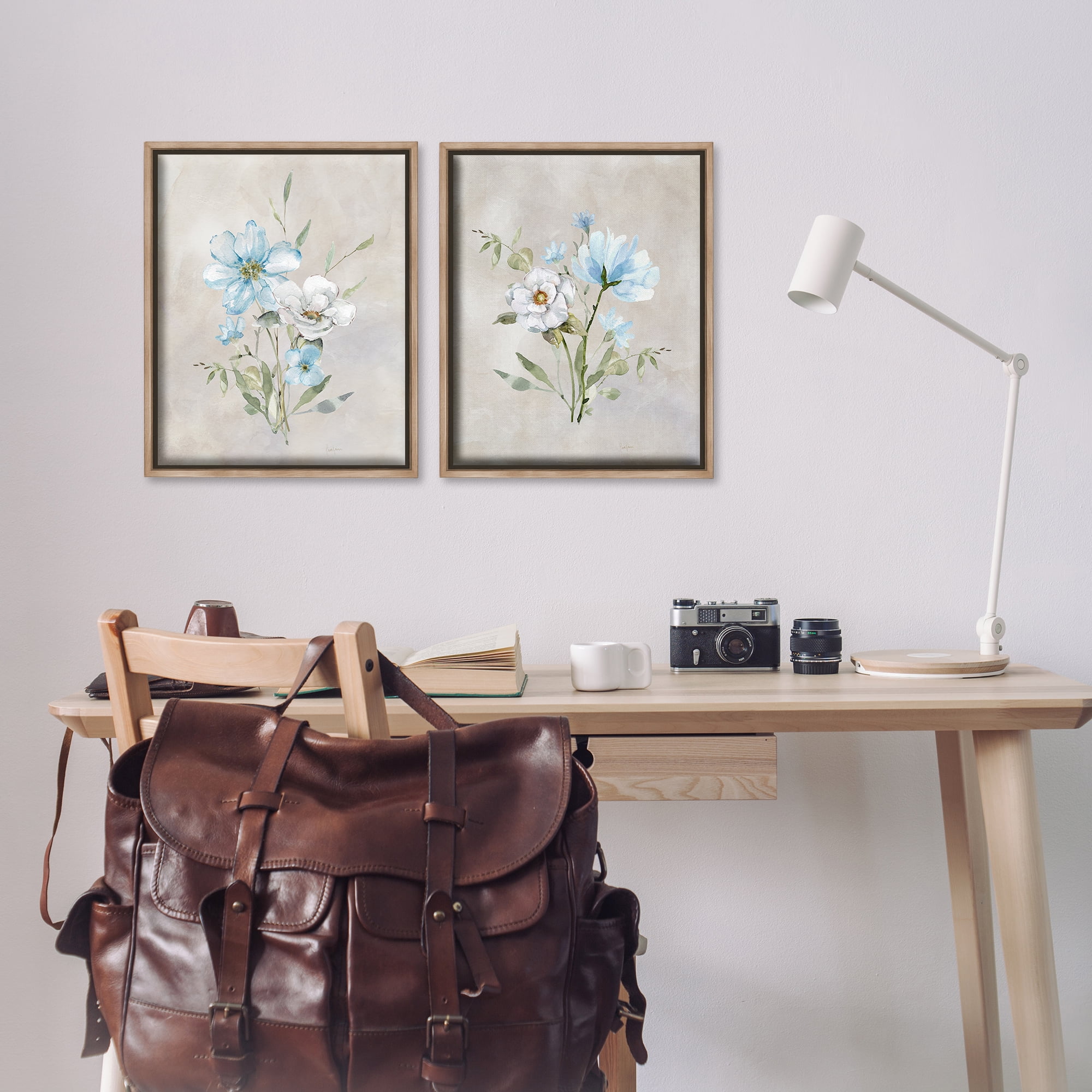 Stupell Industries Delicate Flower Tendrils Plants & Flowers Painting Brown Floater Framed Canvas Art Print Wall Art, 17 x 21, Set of 2