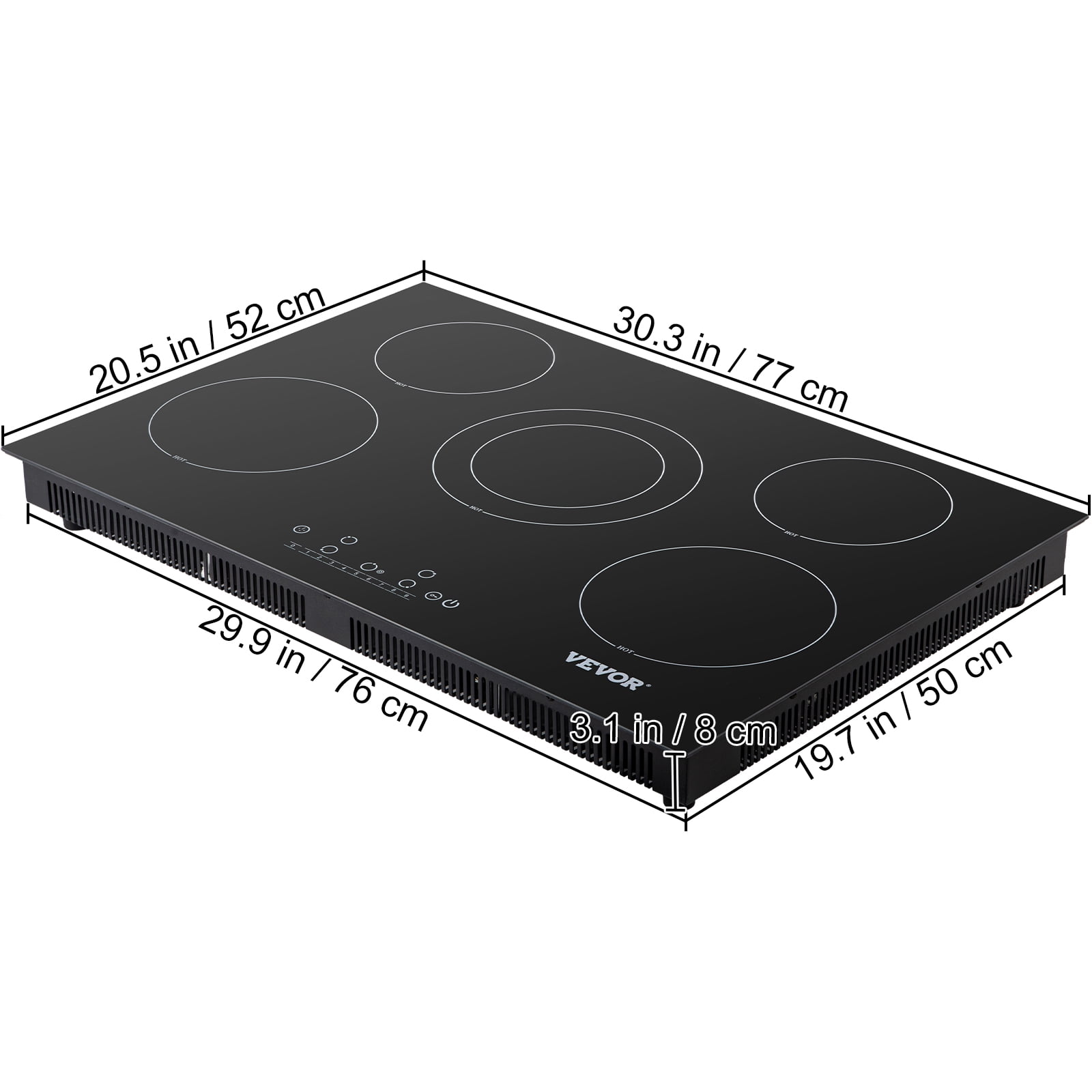 BENTISM 5 Burners Built in Electric Stove Top 240V Ceramic Glass Radiant Cooktop with Sensor Touch Control, Black