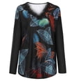 thumbnail image 4 of Top de manga larga con cuello en V y encaje con estampado de hojas y flores para mujer Fridja  hkj4366, 4 of 8
