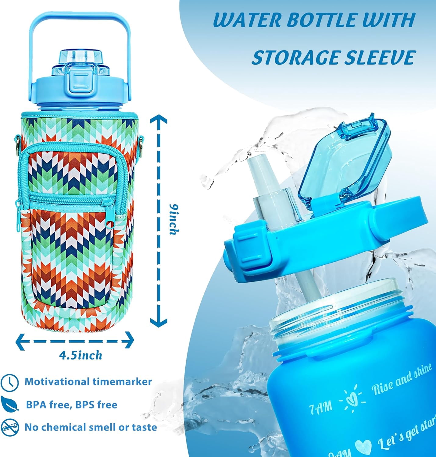 64 oz Water Bottle with Straw Sleeve & Strap Motivational Half Gallon Water Jug with Handle for Gym Women Men Aesthetic Water Bottle with Strap Bird