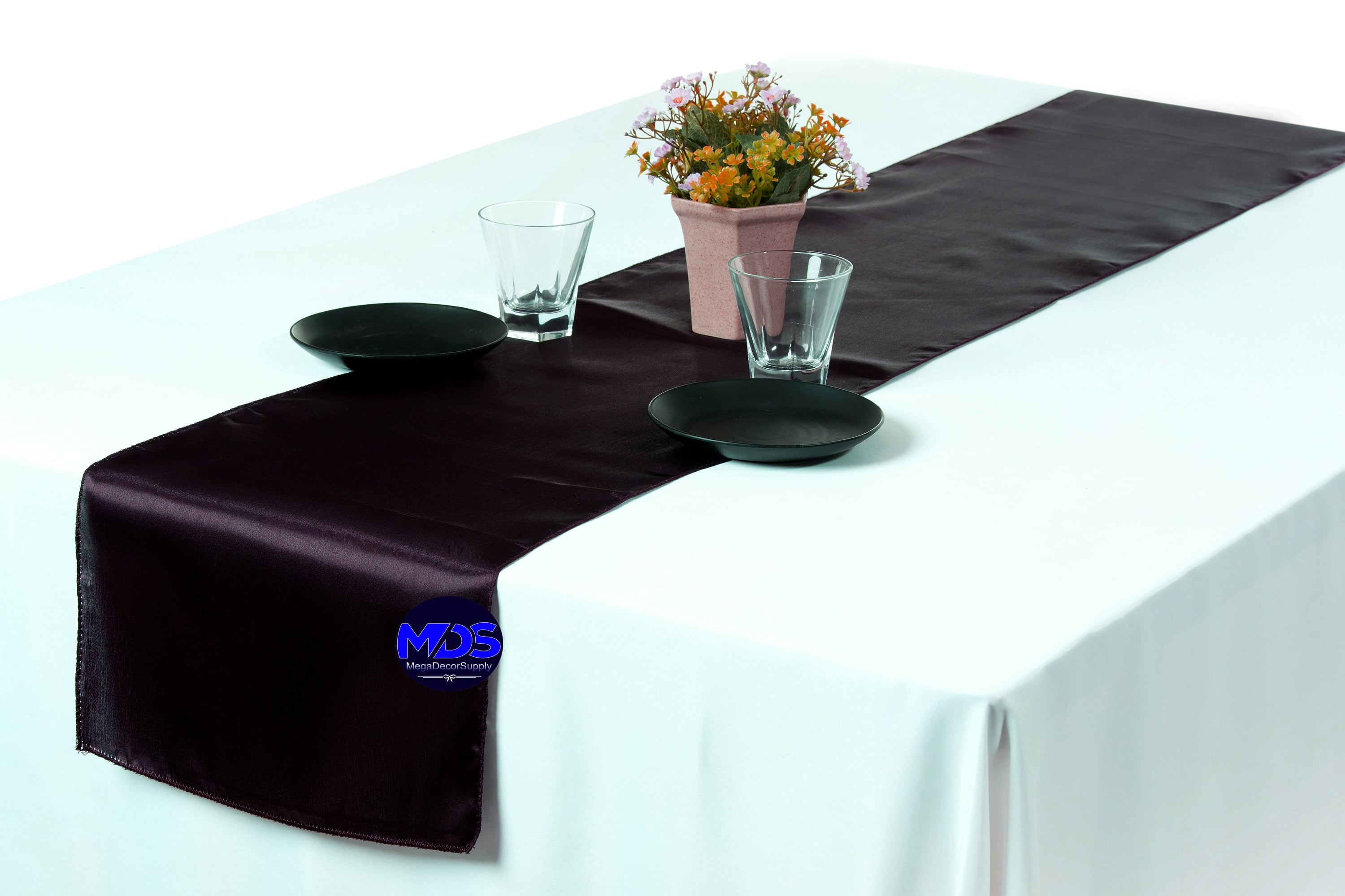 MDS Pack of 10 Wedding 12 x 108 inch Satin Table Runner for Wedding Banquet Decoration -Plum