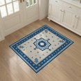 thumbnail image 3 of ODIKA 3'x5' Blue Cream Geometric Floral Design Washable Throw Rug Elegant Medallion with Intricate Borders Stain Resistant, Low Profile, Non-Slip for Entryway, Kitchen, Mudroom, 3 of 7