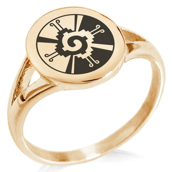 Stainless Steel Mayan Hunab Ku Rune Minimalist Oval Top Polished Statement Signet Ring